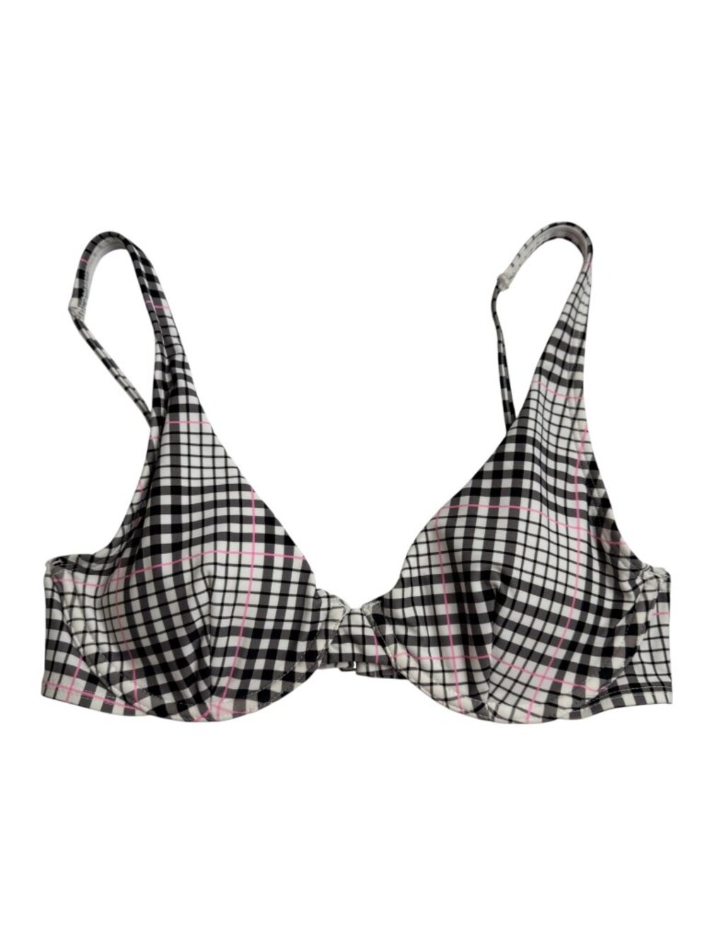 Salt + Cove NEW Bikini Top Juniors Medium Plaid Black White Pink Underwire Beach